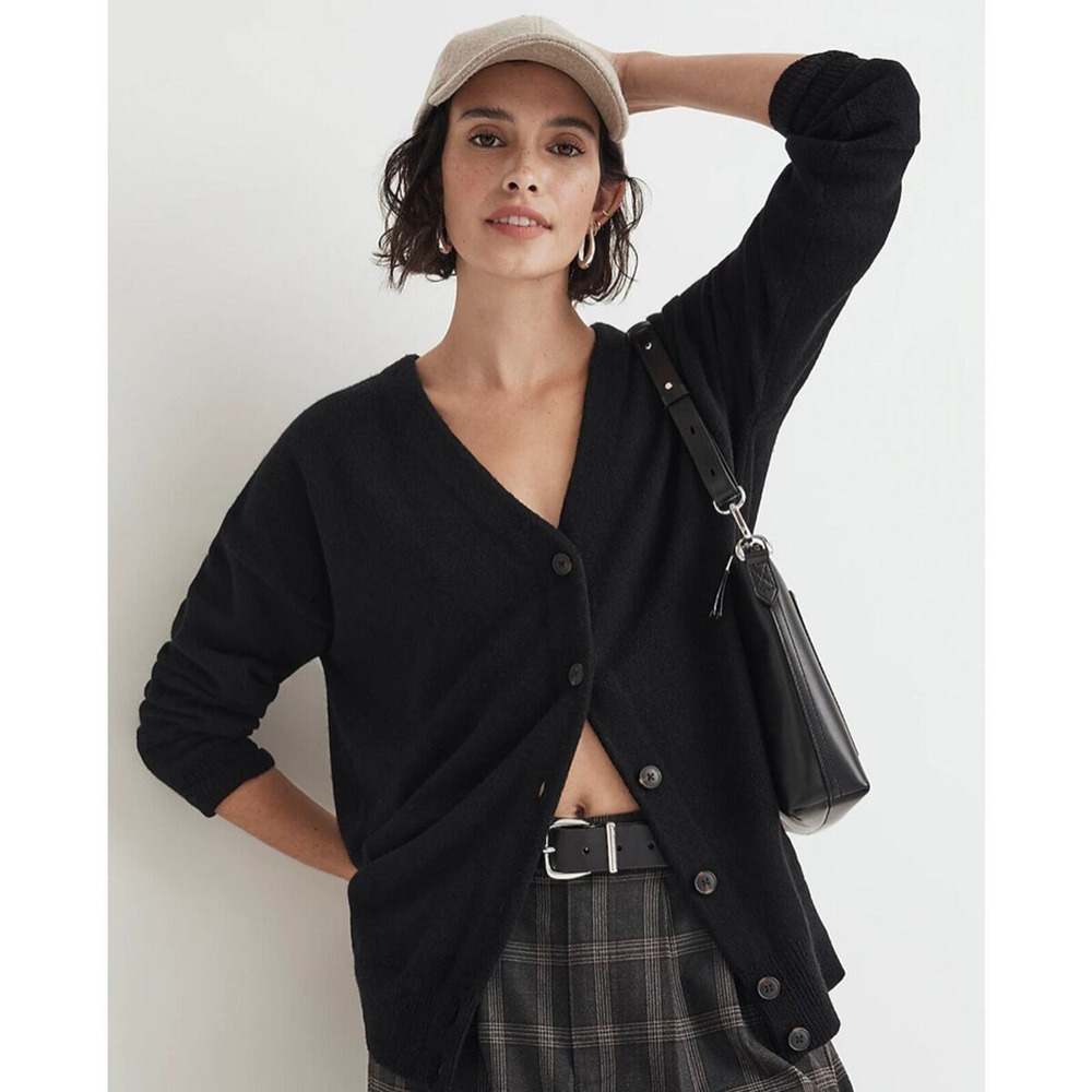 Madewell V-Neck Relaxed Cardigan Black Casual XXS NWT
